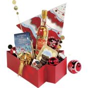 Boîte Coffret carton forme sapin rouge/blanc/dorure à chaud 36 cm