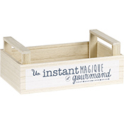 Boîte cagette bois rectangle blanc/gris "Un instant magique" poignées 26.5cm