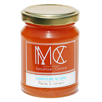 Confiture Pêche , miel de Corse AOP et Romarin Bocca