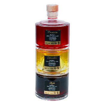 Liqueur de la Casinca : Coffret 3 bouteilles empilables Myrte, Clémentine, Framboise 60 Cl