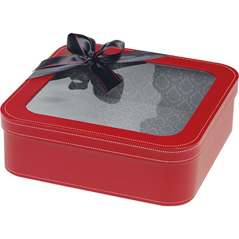 Boîte cadeau coffret carton carré rouge vitrine avec noeud satin noir 29.2cm