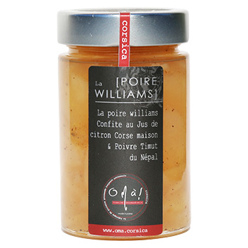 Confiture Poire Williams, jus de citron et poivre Timut O mà!