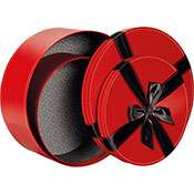 Boîte cadeau coffret carton rond rouge avec noeud satin noir D = 31.5cm
