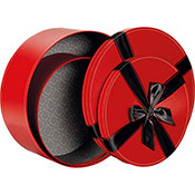 Boîte cadeau coffret carton rond rouge avec noeud satin noir D = 25.5cm