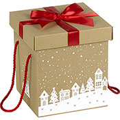 Boîte coffret carton kraft décor blanc noeud satin et cordelettes rouges 18X18