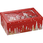 Boîte coffret carton rectangle rouge/blanc/dorure à chaud or décor Neige/Bonnes fêtes 33cm
