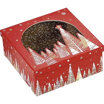 Boîte coffret carton carré rouge/blanc/dorure à chaud or fenêtre 16 cm