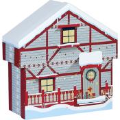 Boîte Coffret carton forme chalet rouge/blanc/dorure à chaud 26 cm