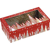 Boîte coffret carton rectangle rouge/blanc/dorure à chaud or fenêtre décor Bonnes fêtes 31,5cm