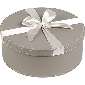 Boîte coffret carton rond taupe/blanc noeud satin beige 31.5cm