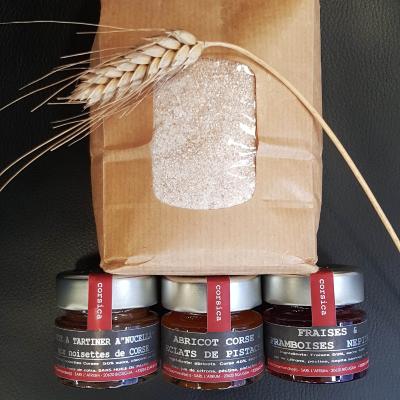 Lot spécial chandeleur : farine de blé Corse, pâte à tartiner et confitures Omà!