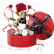 Boîte cadeau coffret carton rond rouge avec noeud satin noir D = 25.5cm